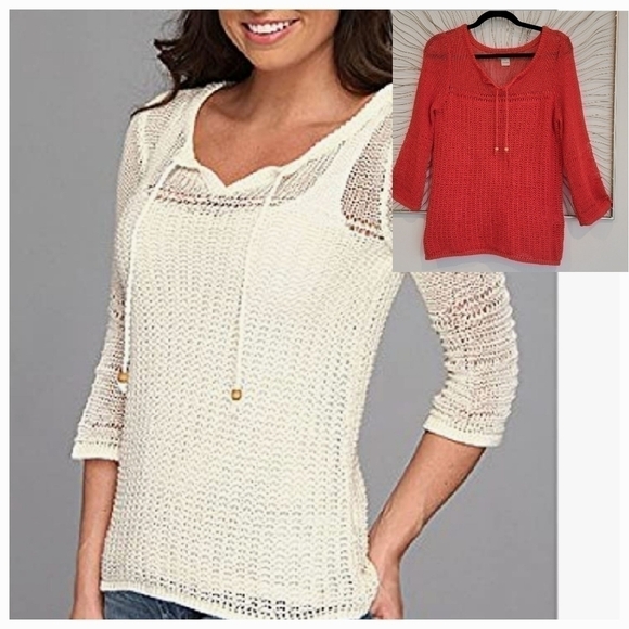 Lucky Brand Millbrae Open Loose Knit Crochet Burnt Orange Sweater Size Medium - Picture 1 of 10